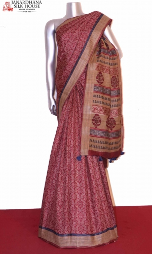 Exclusive Printed Pure Tussar Silk Saree Thread Work Border